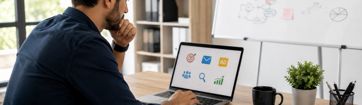 Business owner planning online advertising
