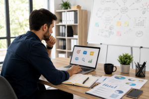 Business owner planning online advertising
