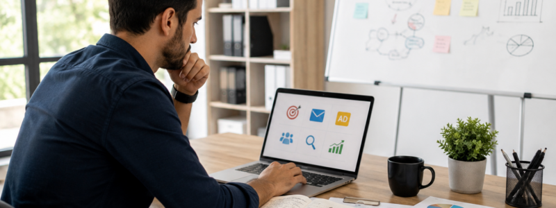 Business owner planning online advertising